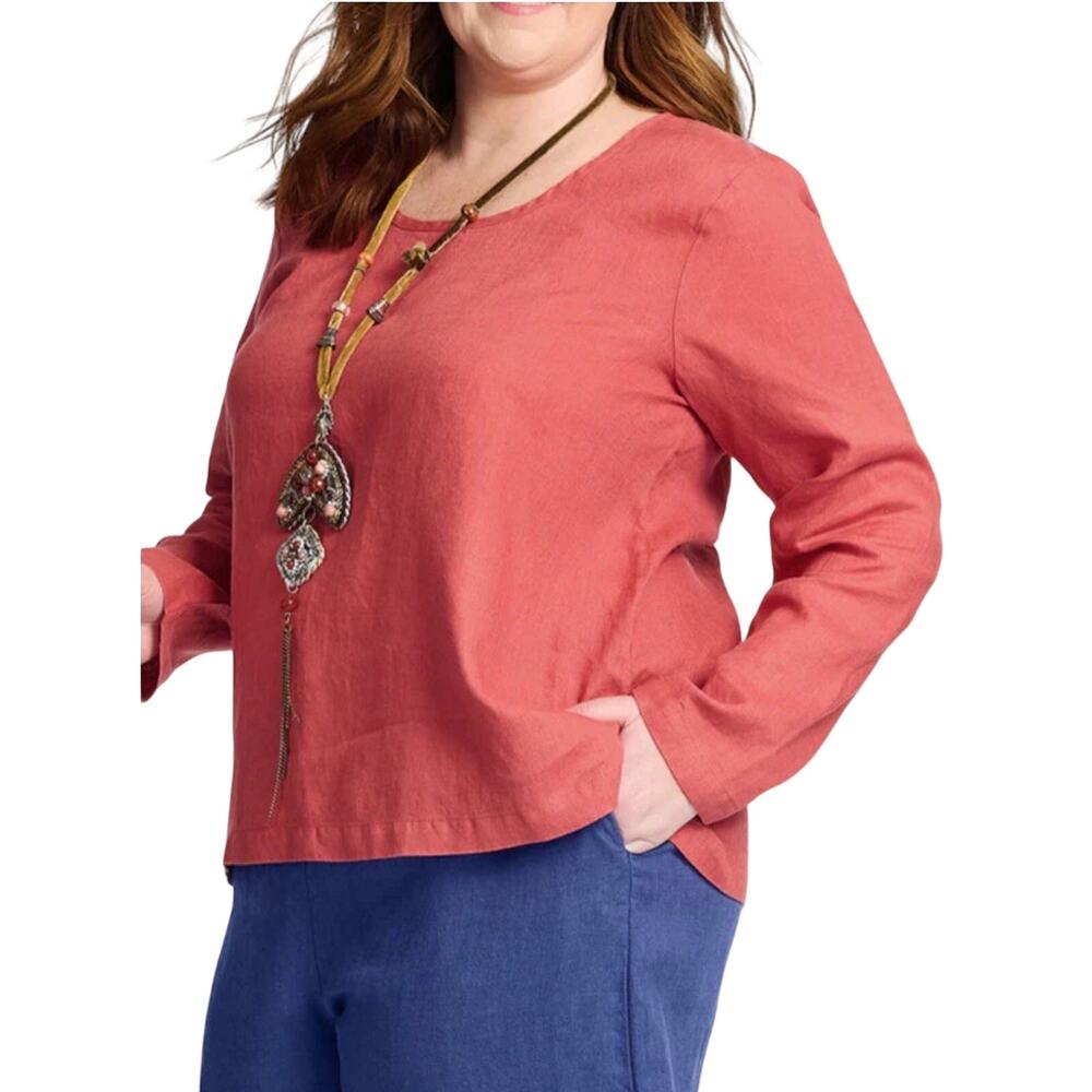 NWT FLAX Linen 10-14 "S" Red Coral Tunic Top Colorful Coastal Lagenlook Shirt